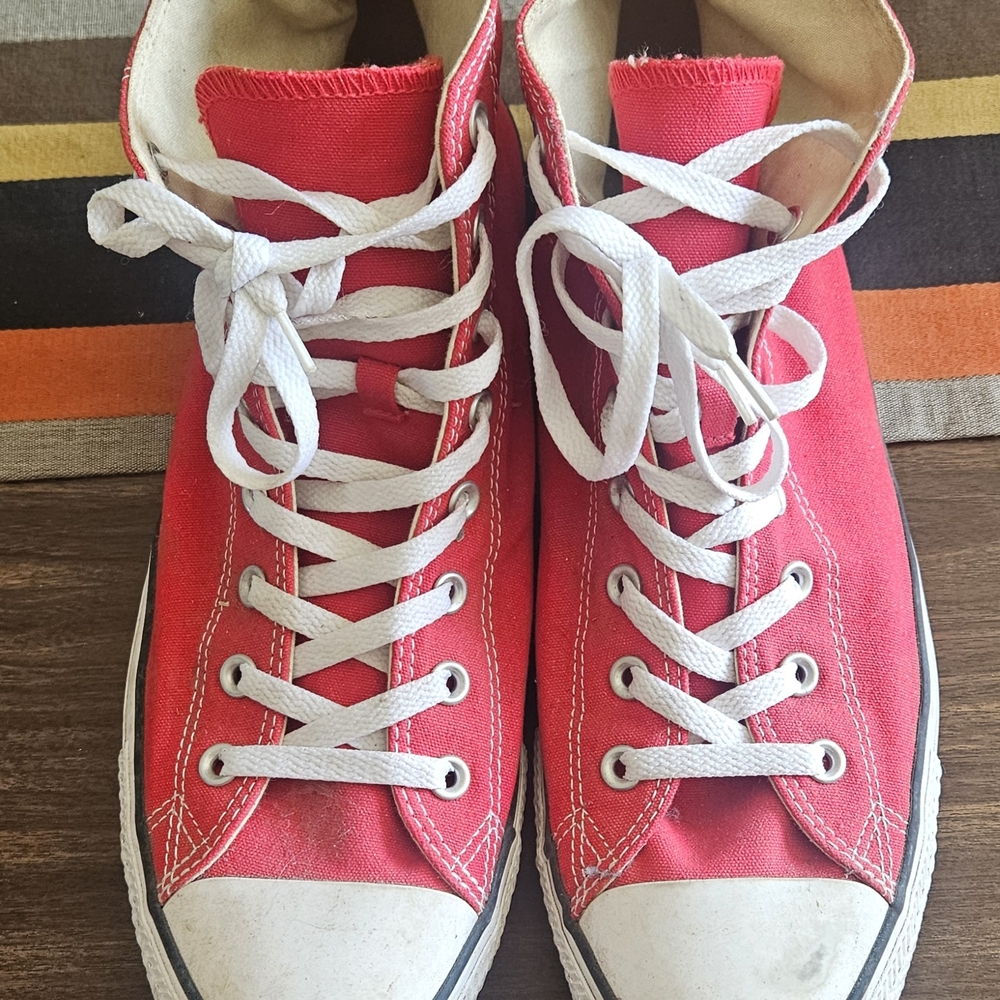 Red High-Top Sneakers with White Laces